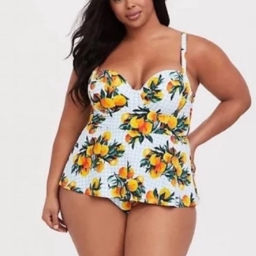 torrid White One-Piece Swim with Yellow Citrus Print